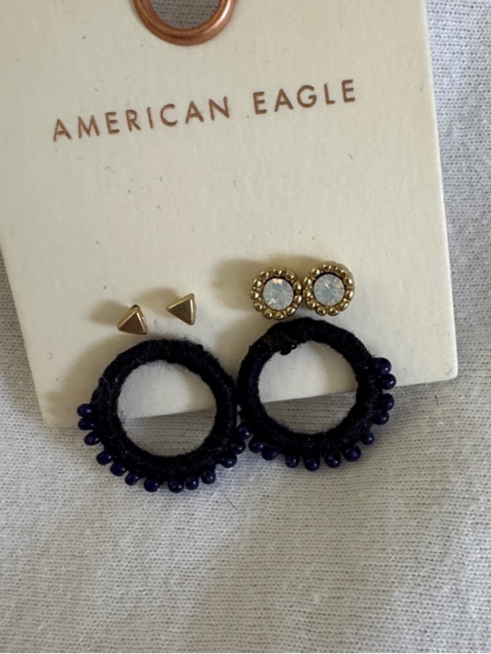 American Eagle Outfitters Navy Beaded Hoop and Gold Stud Earring Set